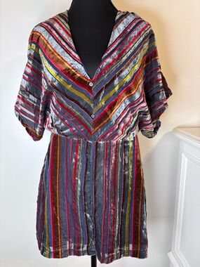 Lush Velvet Burnout Multi color Stripe Romper Size M Lined Flutter Festival
